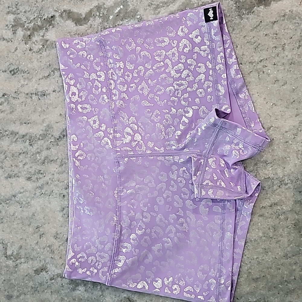 Lavender shiny hiney leopard wodbottom shorts